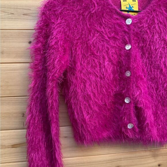 Unif Size XS Neon Pink Fuzzy Button Front Cardigan Shaggy Retro Coquette - Picture 6 of 12